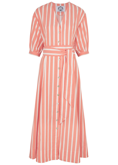 Shop Evi Grintela Yara Striped Cotton-blend Midi Dress In Orange