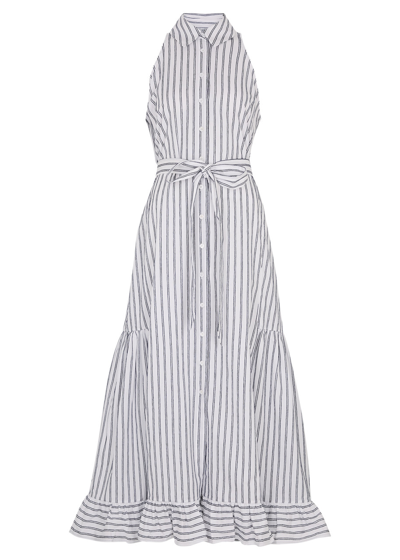 Shop Evi Grintela Ava Striped Cotton-blend Midi Dress In White