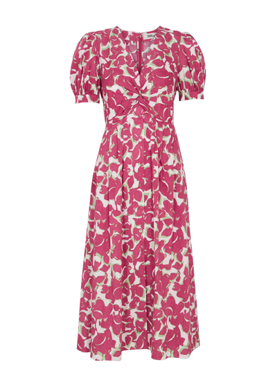 Shop Diane Von Furstenberg Heather Floral-print Stretch-cotton Midi Dress In Pink