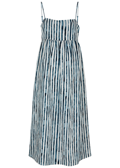 Shop Vince Striped Woven Midi Dress In Blue