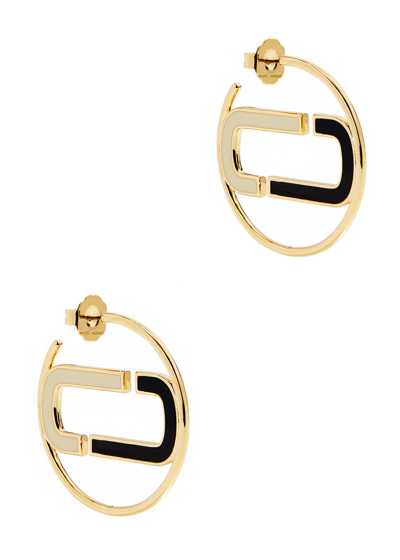 Shop Marc Jacobs Enamelled Logo Gold-plated Hoop Earrings In Black
