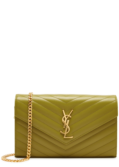 Shop Saint Laurent Envelope Leather Wallet-on-chain In Yellow