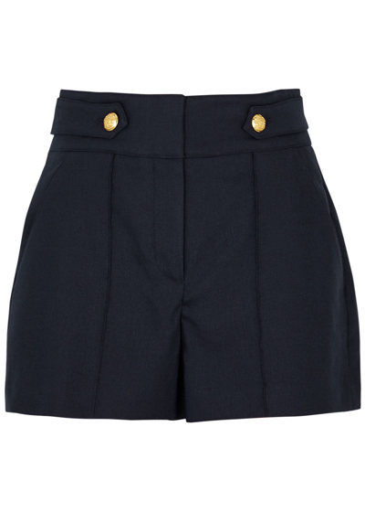Shop Veronica Beard Runo Linen-blend Shorts In Navy