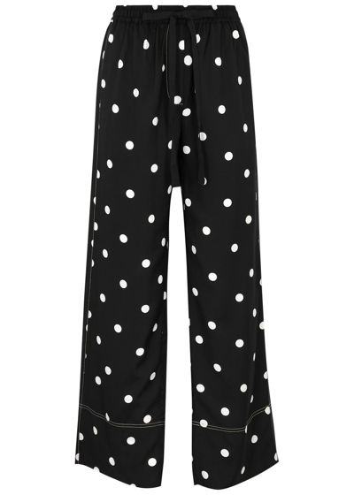 Shop Lee Mathews Olive Polka-dot Twill Trousers In Black