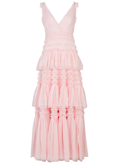 Shop Needle & Thread Candice Ruffled Tulle Gown In Pink