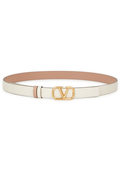 Shop Valentino Vlogo Reversible Leather Belt In Ivory