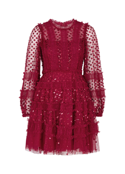 Shop Needle & Thread Dot Shimmer Ruffled Embellished Tulle Mini Dress In Red