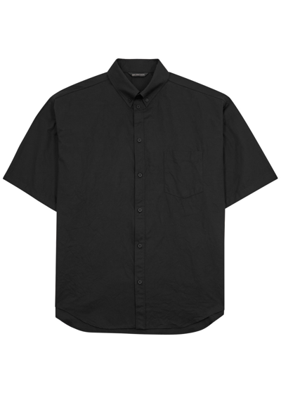 Shop Balenciaga Tape Logo Cotton-poplin Shirt In Black