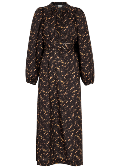 Shop Apof Marie Floral-print Cotton Midi Dress In Brown