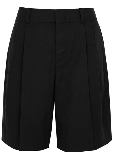 Shop Vince Pleated Washed Twill Shorts In Black