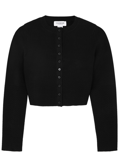 Shop Victoria Beckham Vb Body Cropped Stretch-knit Cardigan In Black