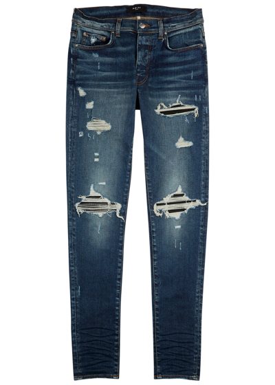 Shop Amiri Mx1 Distressed Skinny Jeans In Blue