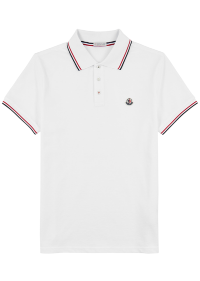 Shop Moncler Piqué Cotton Polo Shirt In White
