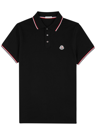 Shop Moncler Piqué Cotton Polo Shirt In Black