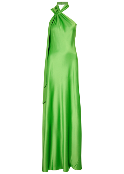 Shop Galvan Ushuaia One-shoulder Satin Gown In Green