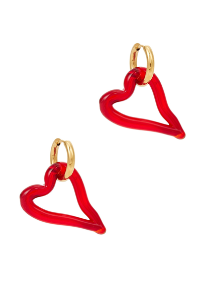 Shop Sandralexandra Heart Of Glass 18kt Gold-plated Hoop Earrings In Red