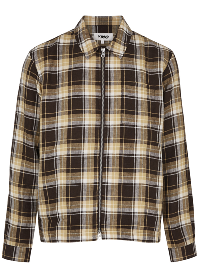 Shop Ymc You Must Create Ymc Bowie Checked Linen Shirt In Brown
