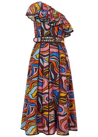 Shop Rebecca Vallance Chiquita Printed One-shoulder Midi Dress In Multicoloured