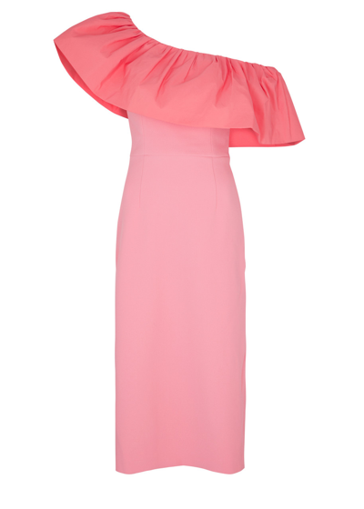 Shop Rebecca Vallance Brittany One-shoulder Ruffled Midi Dress In Pink