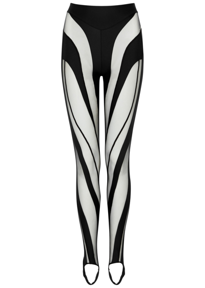 Shop Mugler Spiral Panelled Stirrup Leggings In Black