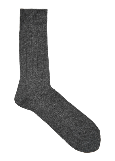 Shop Falke Lhasa Ribbed Wool-blend Socks In Light Grey