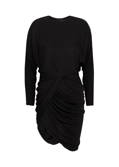 Shop Saint Laurent Draped Asymmetric Satin-jersey Mini Dress In Black