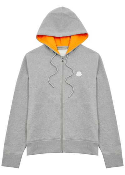 Shop Moncler Logo Hooded Cotton Sweatshirt In Grey
