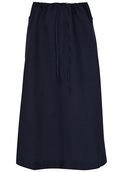 Shop Casa Raki Sol Linen Midi Skirt In Navy