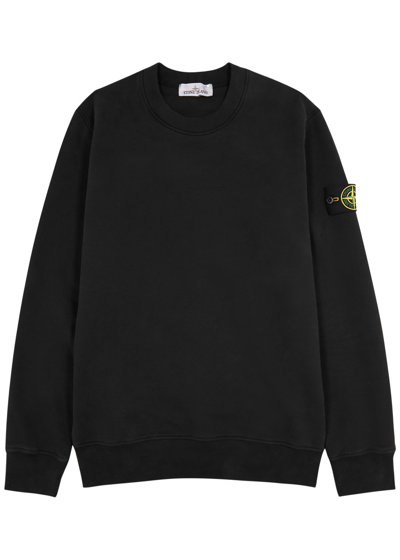 Shop Stone Island Logo Cotton Sweatshirt In Black