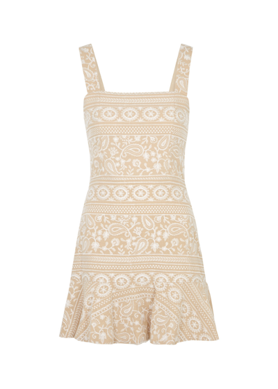 Shop Alice And Olivia Kaidra Embroidered Cotton Mini Dress In Beige