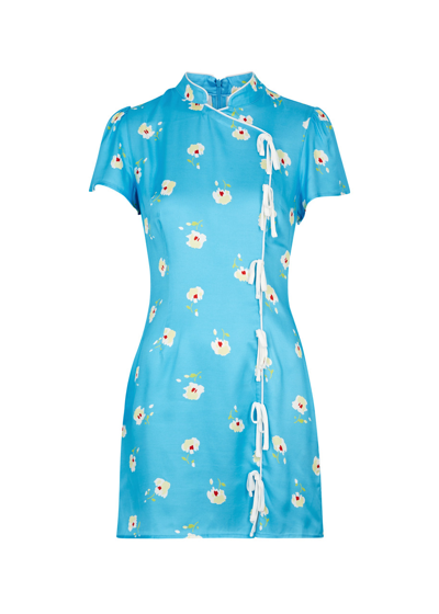 Shop Kitri Harlow Floral-print Satin Mini Dress In Blue