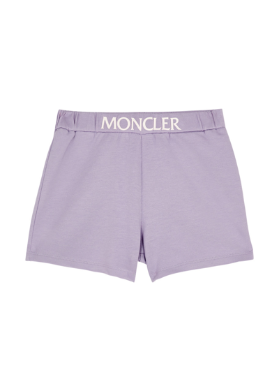 Shop Moncler Kids Logo Stretch-cotton Shorts In Lilac