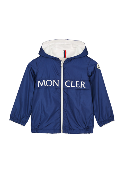 Shop Moncler Kids Erdville Logo Hooded Shell Jacket In Navy