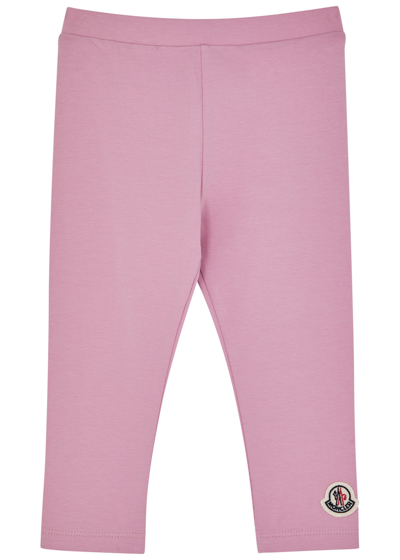 Shop Moncler Kids Logo Stretch-cotton Leggings In Pink