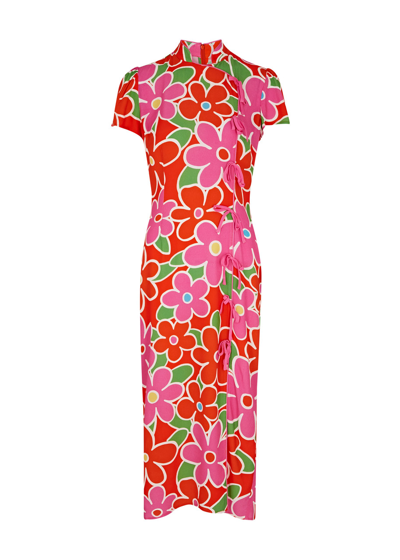 Shop Kitri Leia Floral-print Midi Dress In Multicoloured