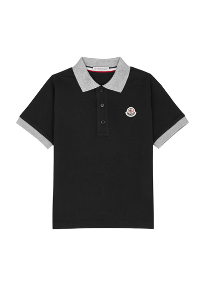 Shop Moncler Kids Piqué Cotton Polo Shirt (8-10 Years) In Black