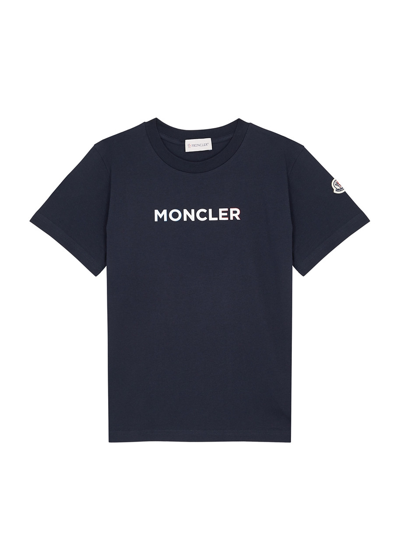 Shop Moncler Kids Logo Cotton T-shirt (8-10 Years) In Navy