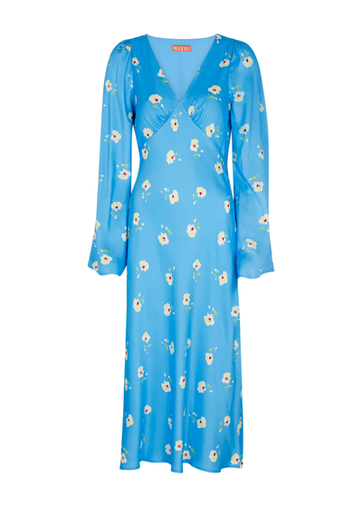 Shop Kitri Libby Floral-print Satin Midi Dress In Blue