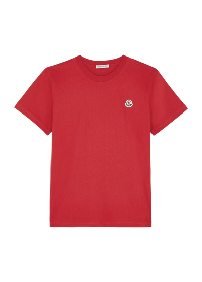 Shop Moncler Kids Logo Cotton T-shirt (12-14 Years) In Red
