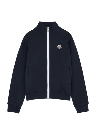 Shop Moncler Kids Cotton Track Jacket (12-14 Years) In Navy