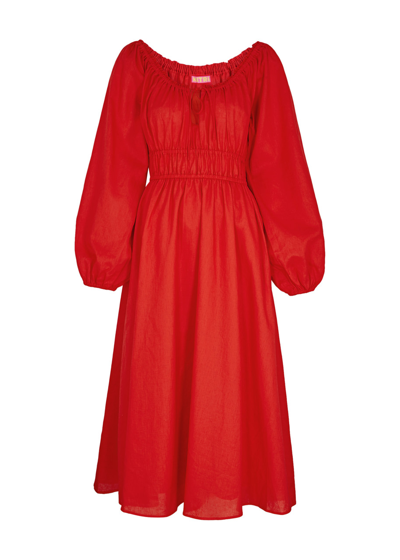 Shop Kitri Luella Linen-blend Midi Dress In Red