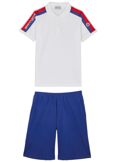 Shop Moncler Kids Cotton Polo Shirt And Shorts Set (8-10 Years) In White Other