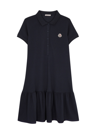 Shop Moncler Kids Piqué Cotton Polo Dress (8-10 Years) In Navy