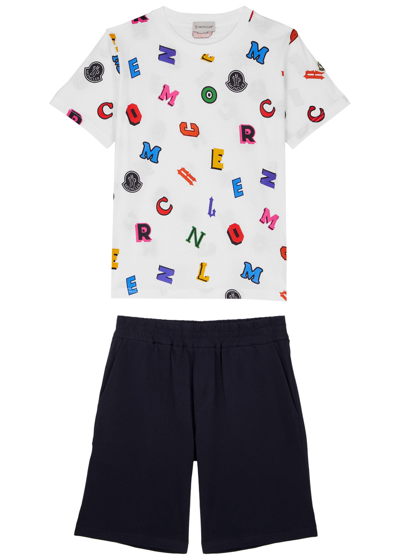 Shop Moncler Kids Printed Cotton T-shirt And Shorts Set (8-10 Years) In White Other
