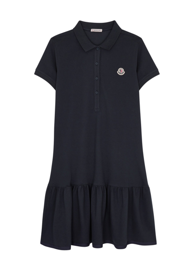 Shop Moncler Kids Piqué Cotton Polo Dress (12-14 Years) In Navy