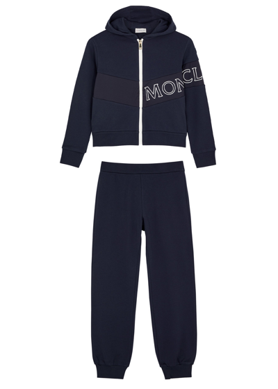 Shop Moncler Kids Logo-print Cotton Tracksuit (12-14 Years) In Navy
