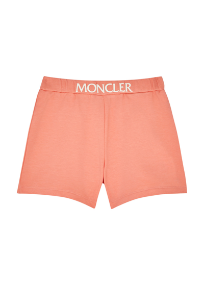Shop Moncler Kids Logo Stretch-cotton Shorts In Pink Salmon