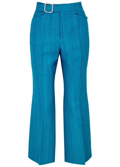 Shop Jil Sander Belted Cropped Bootcut Trousers In Bright Blue