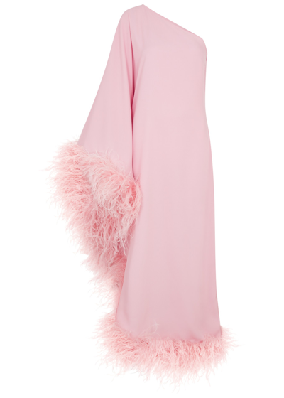 Shop Taller Marmo Ubud One-shoulder Feather-trimmed Maxi Dress In Pink