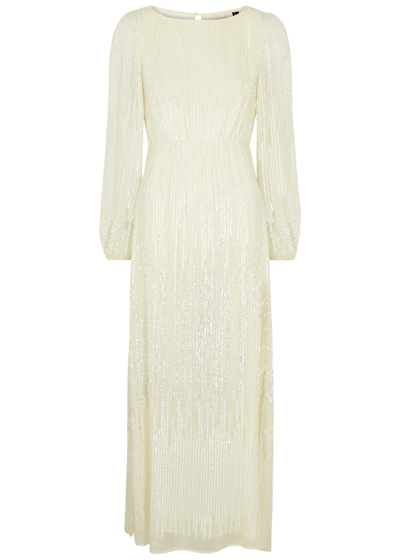 Shop Rixo London Rixo Coco Sequin-embellished Chiffon Midi Dress In Ivory